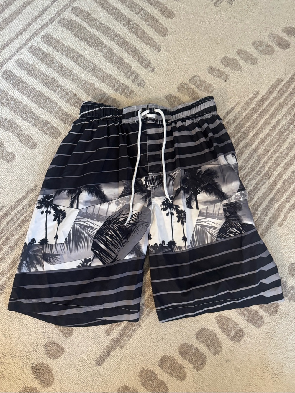 Sonoma Black & White Palm-Graphic Swim Trunks